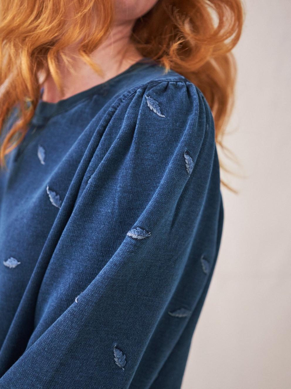 Lizzi Jersey Sweat Dress in MID DENIM - MODEL DETAIL