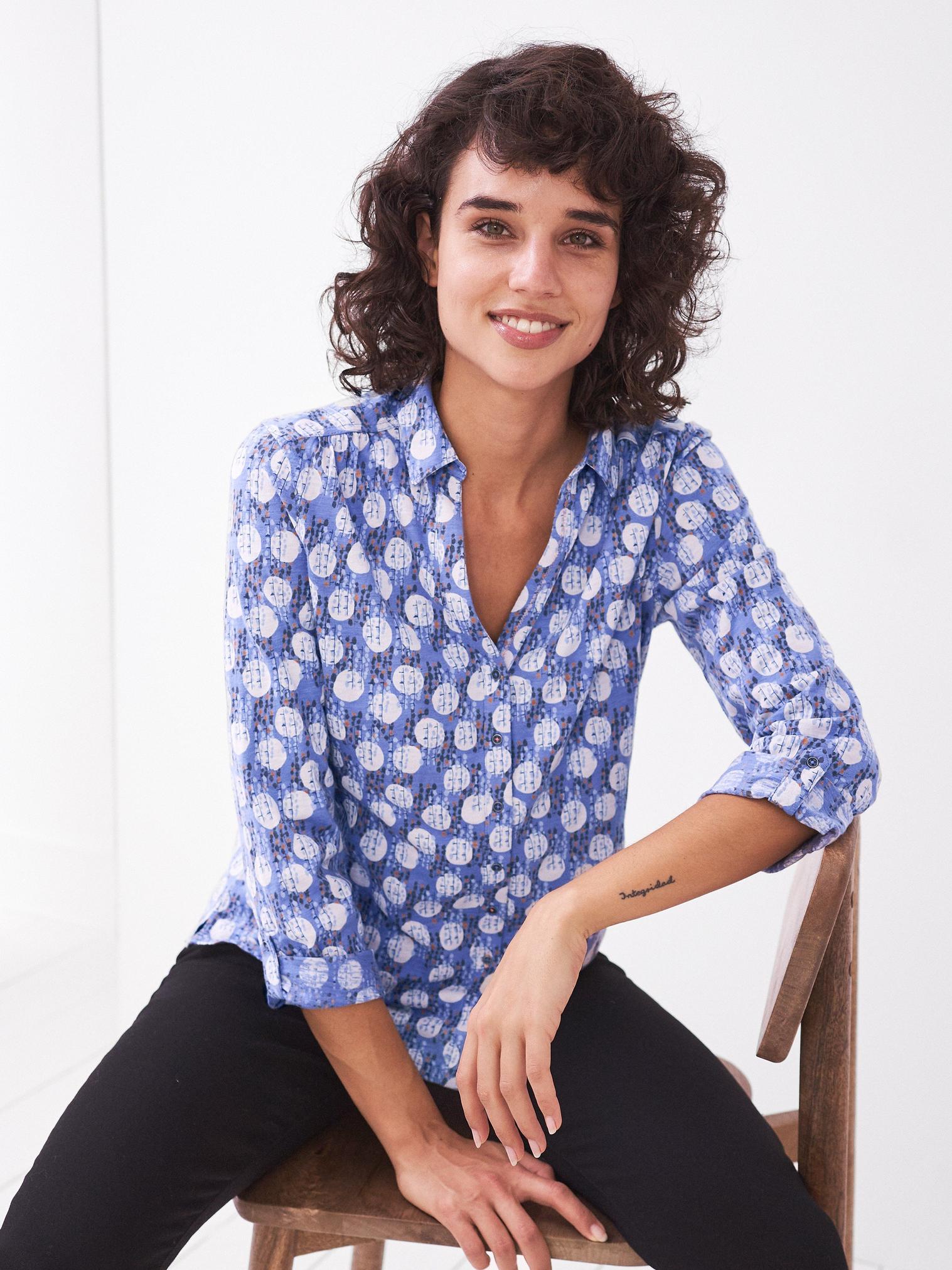 Annie Jersey Shirt in BLUE MLT - MODEL FRONT