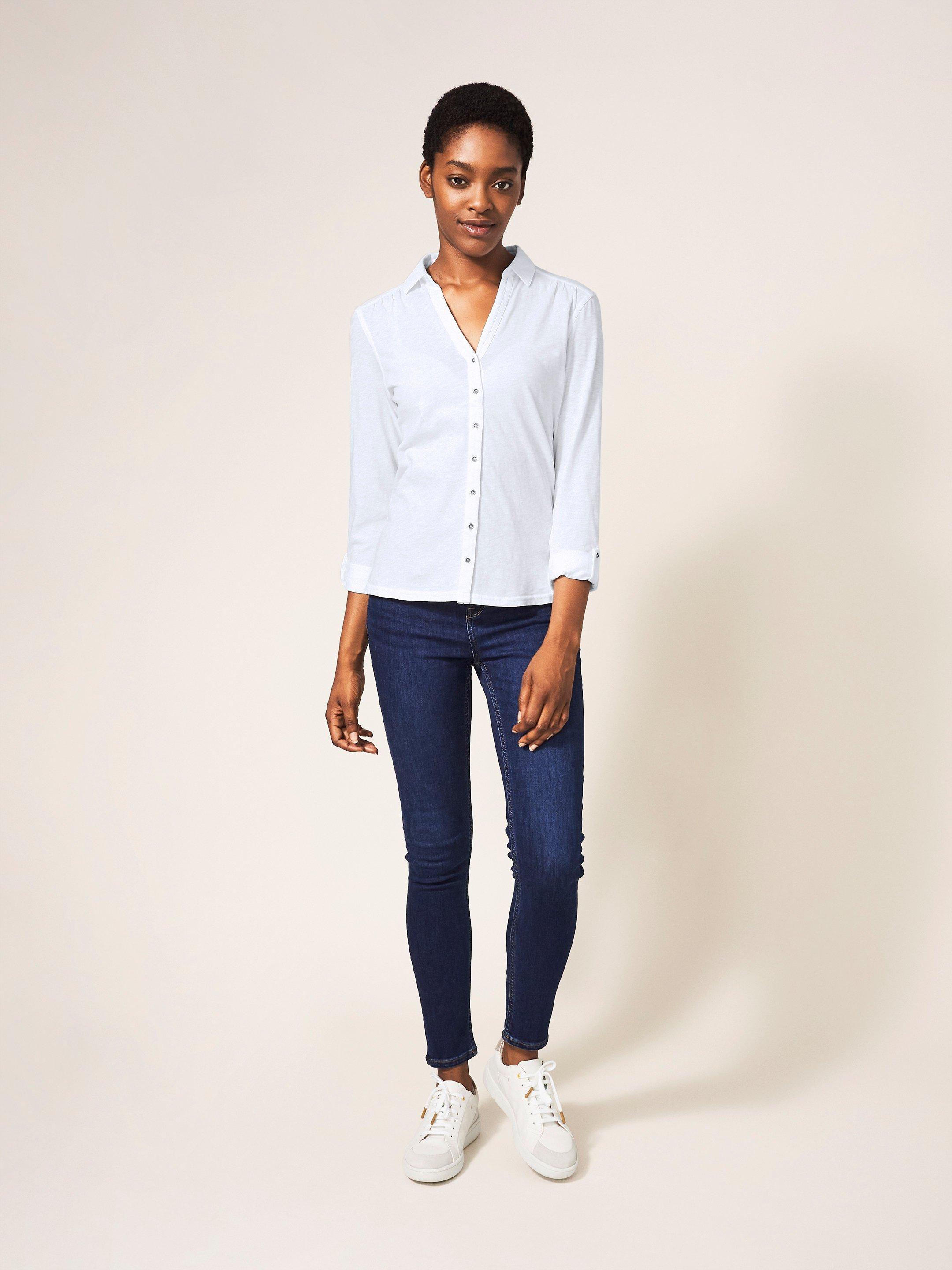 Annie Jersey Shirt in BRIL WHITE - MODEL FRONT