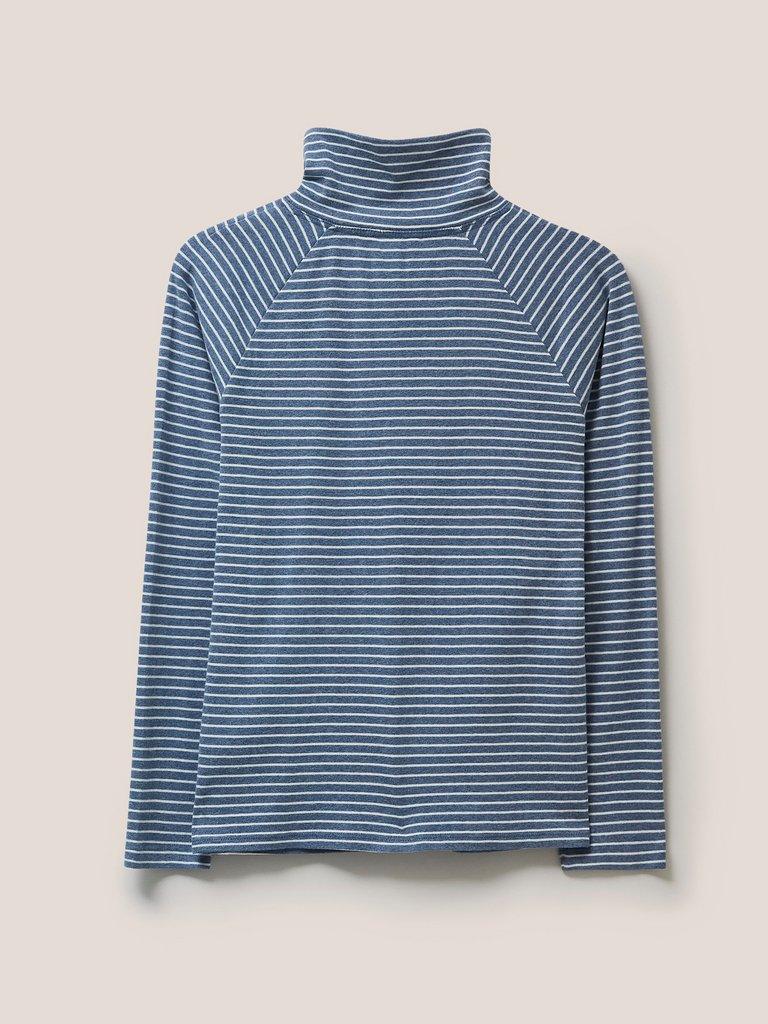 Billy Button Through Roll Neck in BLUE MLT - FLAT BACK