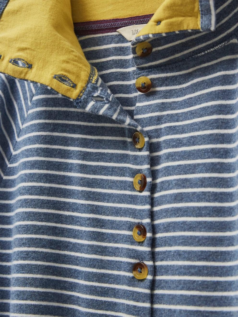 Billy Button Through Roll Neck in BLUE MLT - FLAT DETAIL