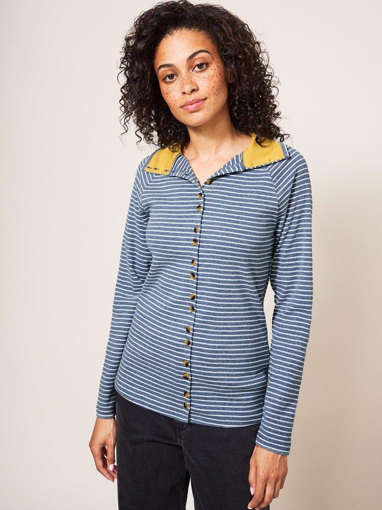 Billy Button Through Roll Neck in BLUE MLT - LIFESTYLE