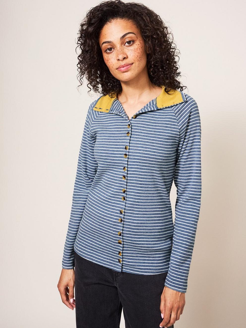 Billy Button Through Roll Neck in BLUE MLT - LIFESTYLE