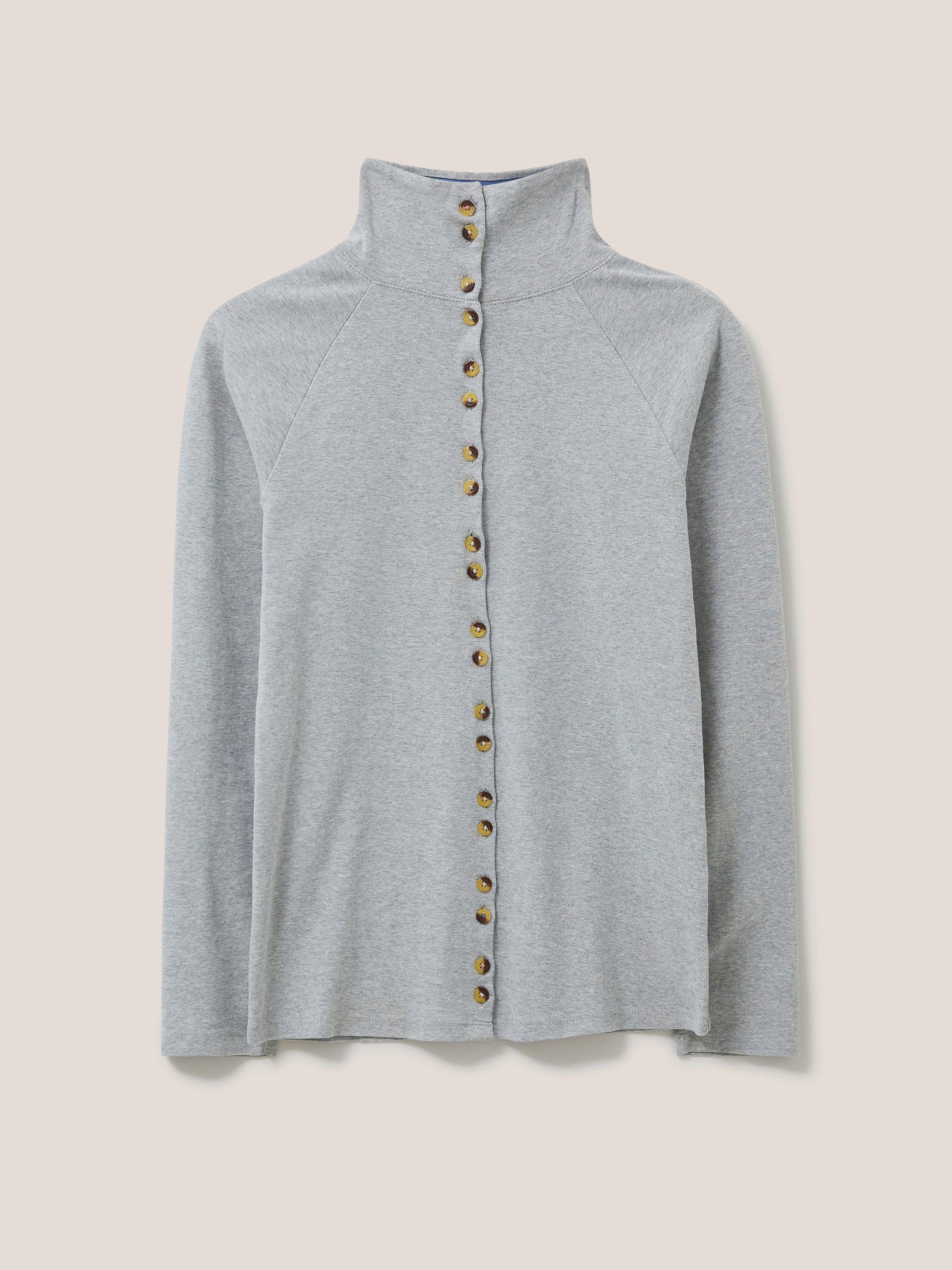 Billy Button Through Roll Neck in GREY MARL - FLAT FRONT