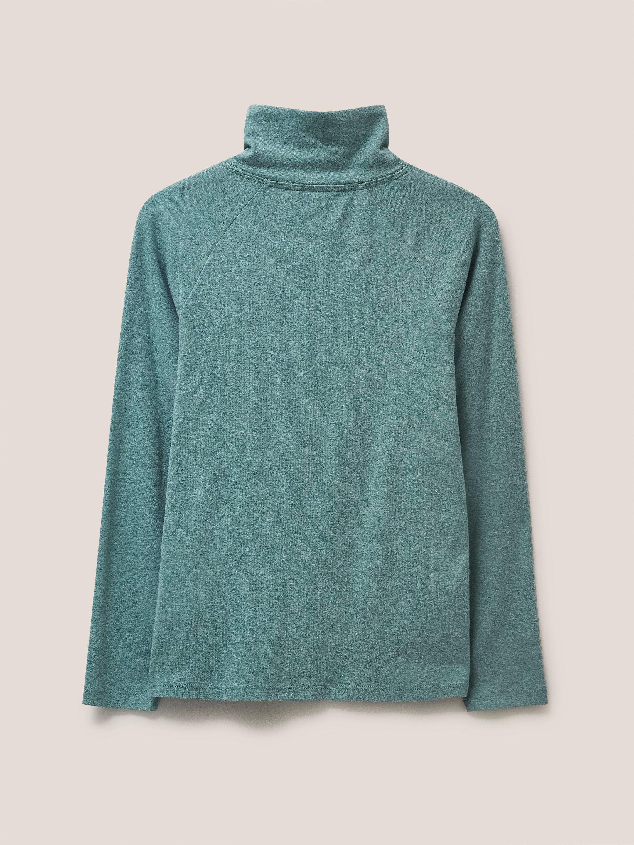 Billy Button Through Roll Neck in MID TEAL - FLAT BACK