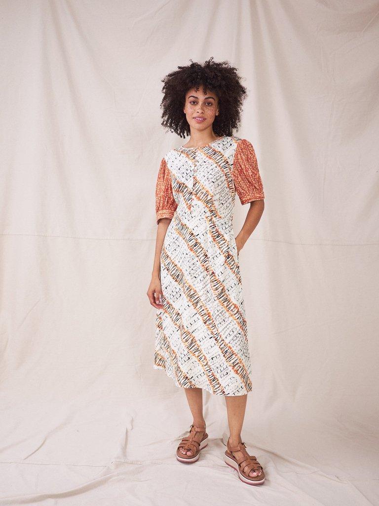 Molly Mixed Print Dress in GREY MLT - MODEL FRONT