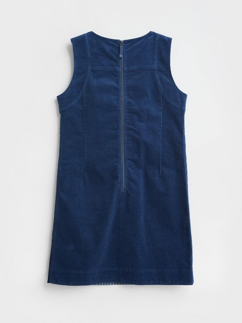 June Organic Pinny Dress in MID BLUE - FLAT BACK