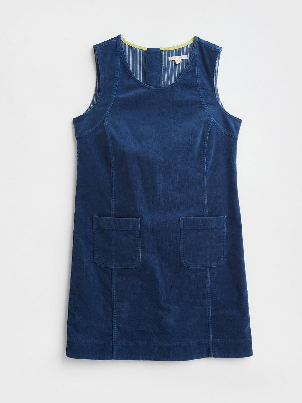 June Organic Pinny Dress in MID BLUE - FLAT FRONT