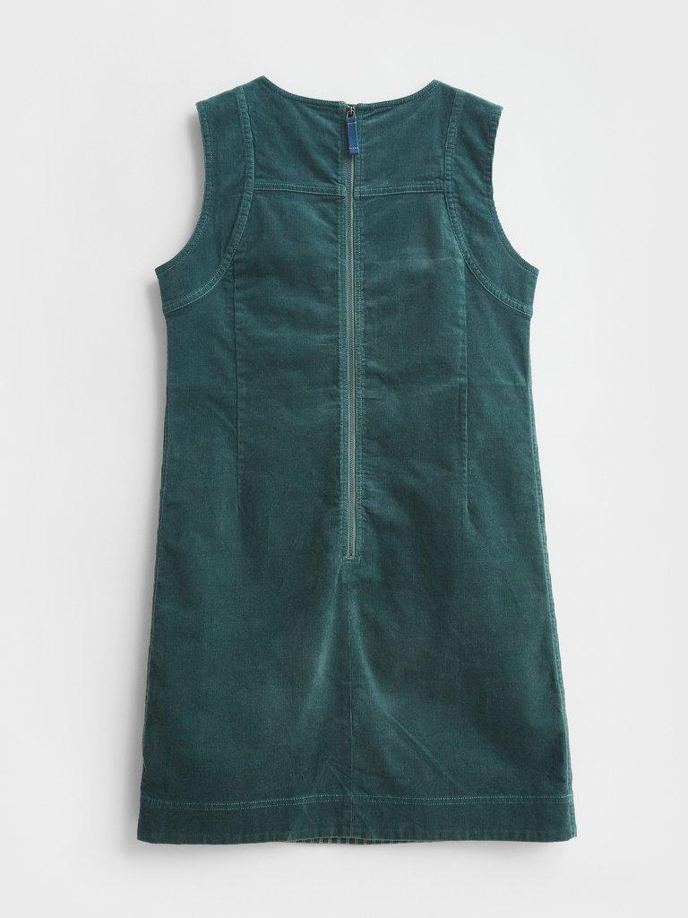 June Organic Pinny Dress in MID GREEN - FLAT BACK