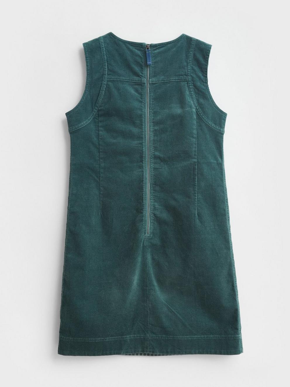 June Organic Pinny Dress in MID GREEN - FLAT BACK