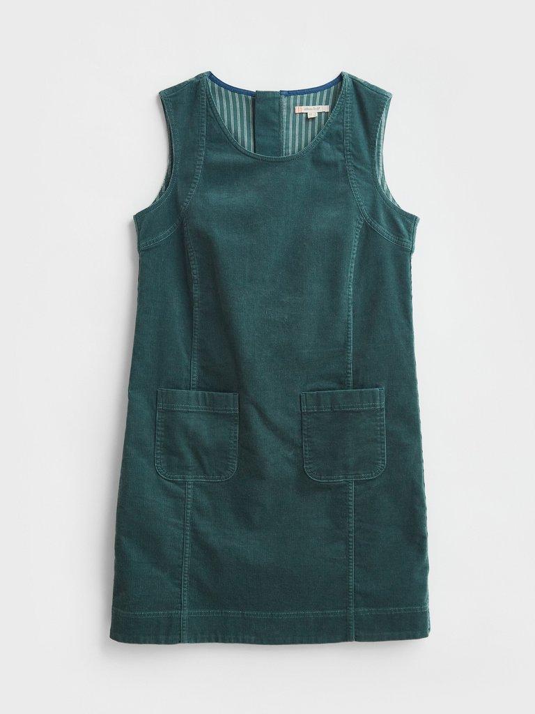 June Organic Pinny Dress in MID GREEN - FLAT FRONT