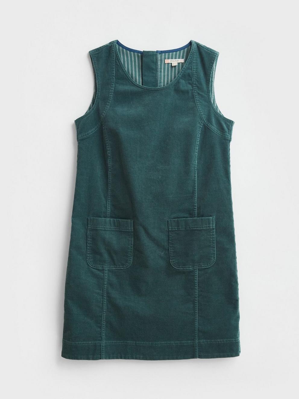 June Organic Pinny Dress in MID GREEN - FLAT FRONT