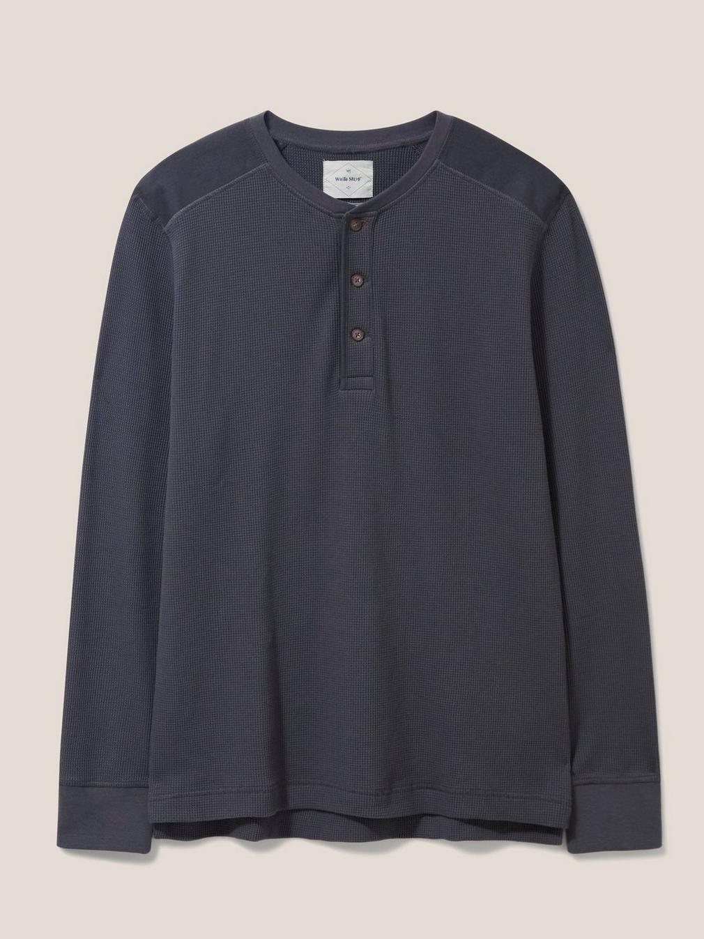 Porter Waffle Henley in DARK GREY - FLAT FRONT