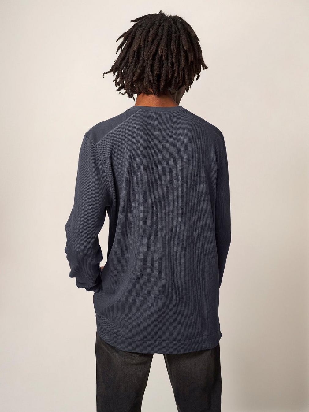 Porter Waffle Henley in DARK GREY - MODEL BACK