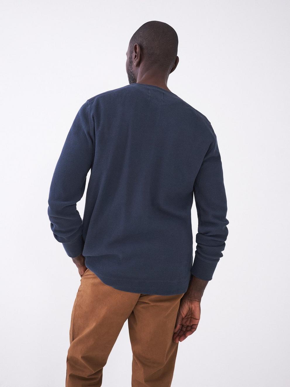 Porter Waffle Henley in DARK NAVY - MODEL BACK