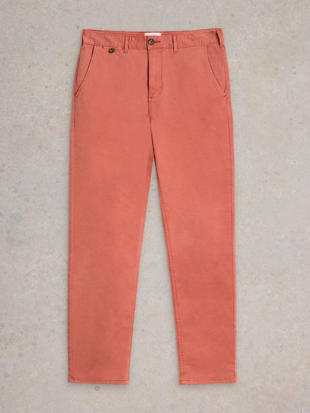 Sutton Organic Chino Trouser in DEEP PINK - FLAT FRONT