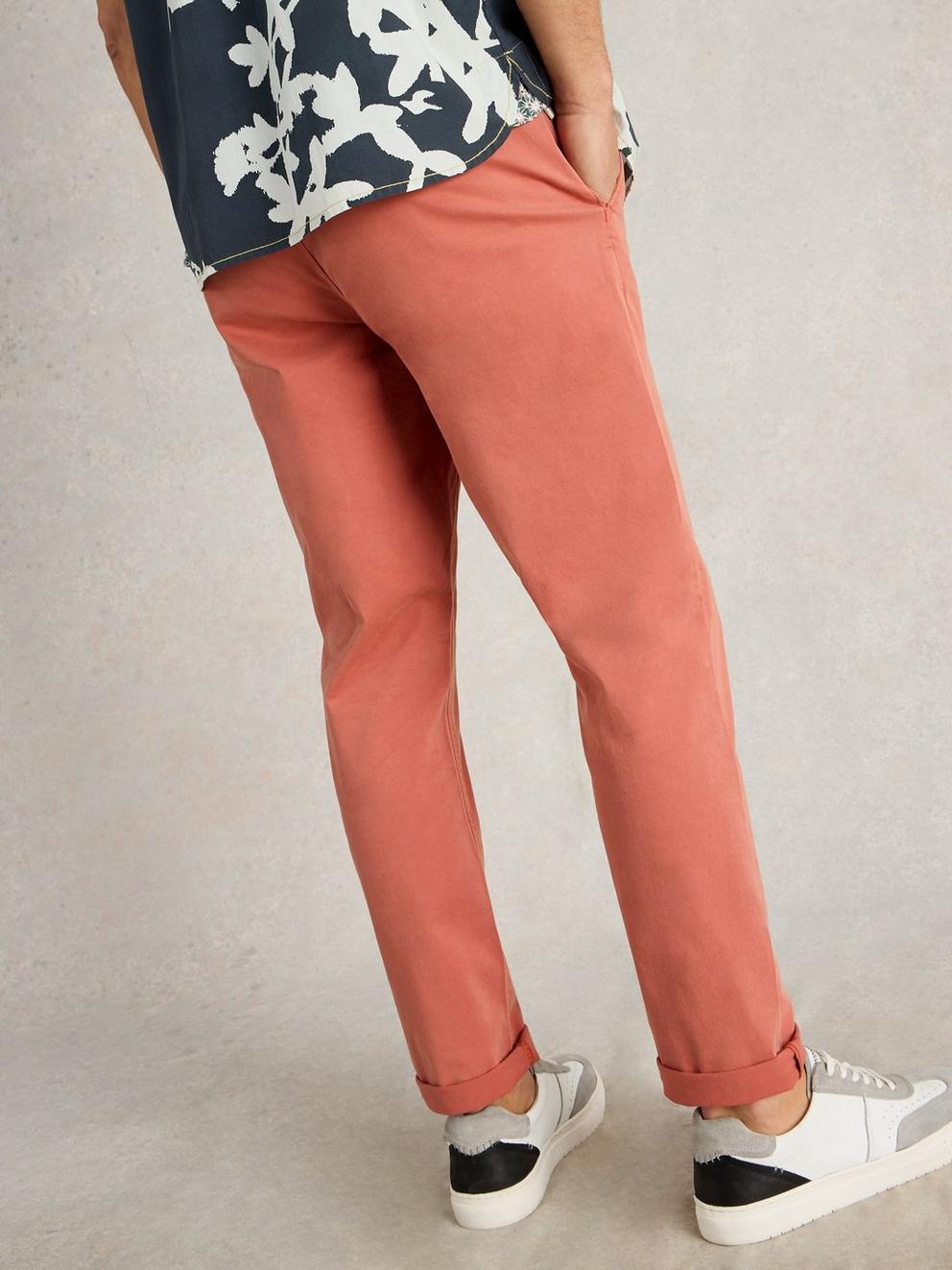 Sutton Organic Chino Trouser in DEEP PINK - MODEL BACK