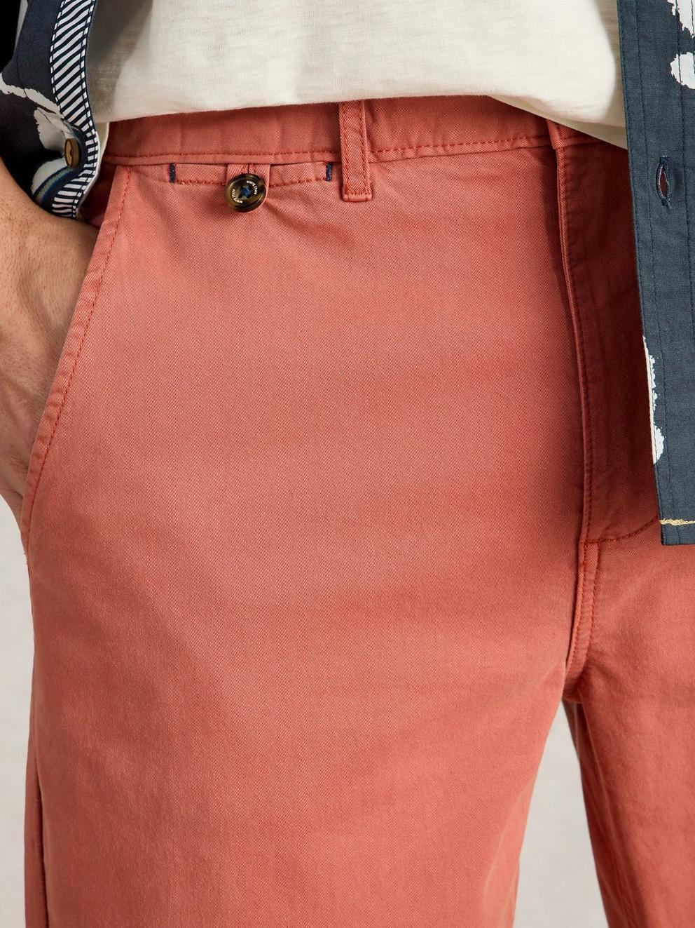 Sutton Organic Chino Trouser in DEEP PINK - MODEL DETAIL