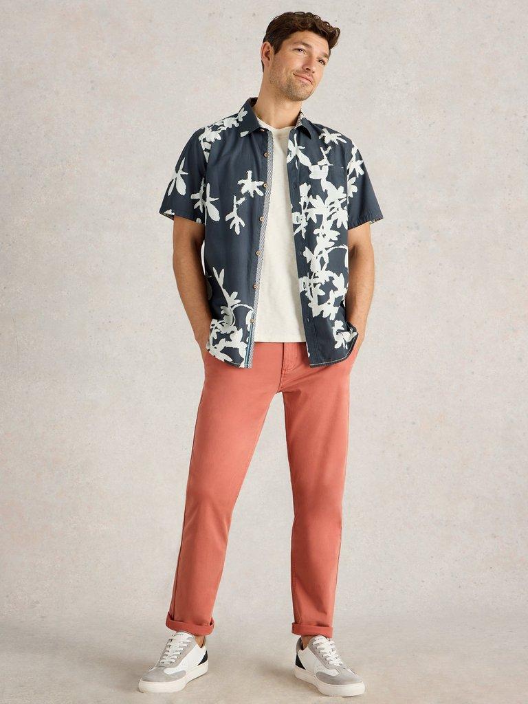 Sutton Organic Chino Trouser in DEEP PINK - MODEL FRONT