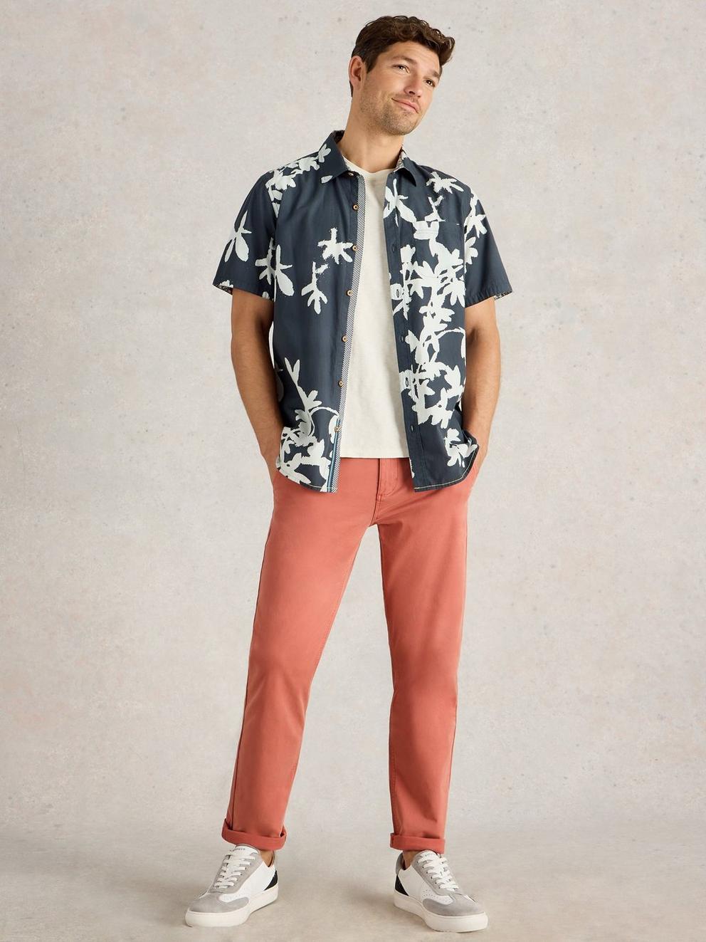 Sutton Organic Chino Trouser in DEEP PINK - MODEL FRONT