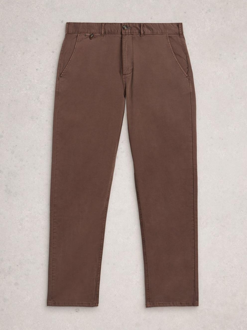 Sutton Organic Chino Trouser in DK BROWN - FLAT FRONT