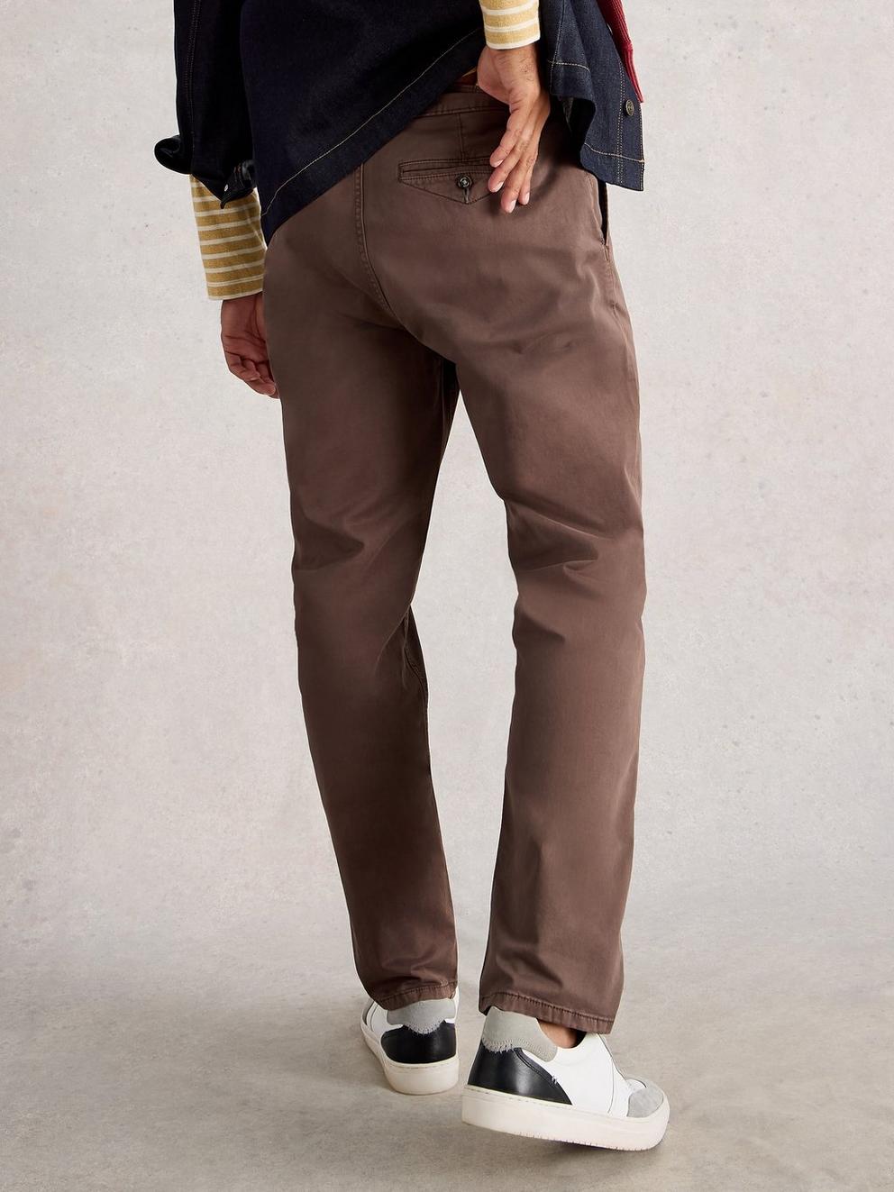 Sutton Organic Chino Trouser in DK BROWN - MODEL BACK
