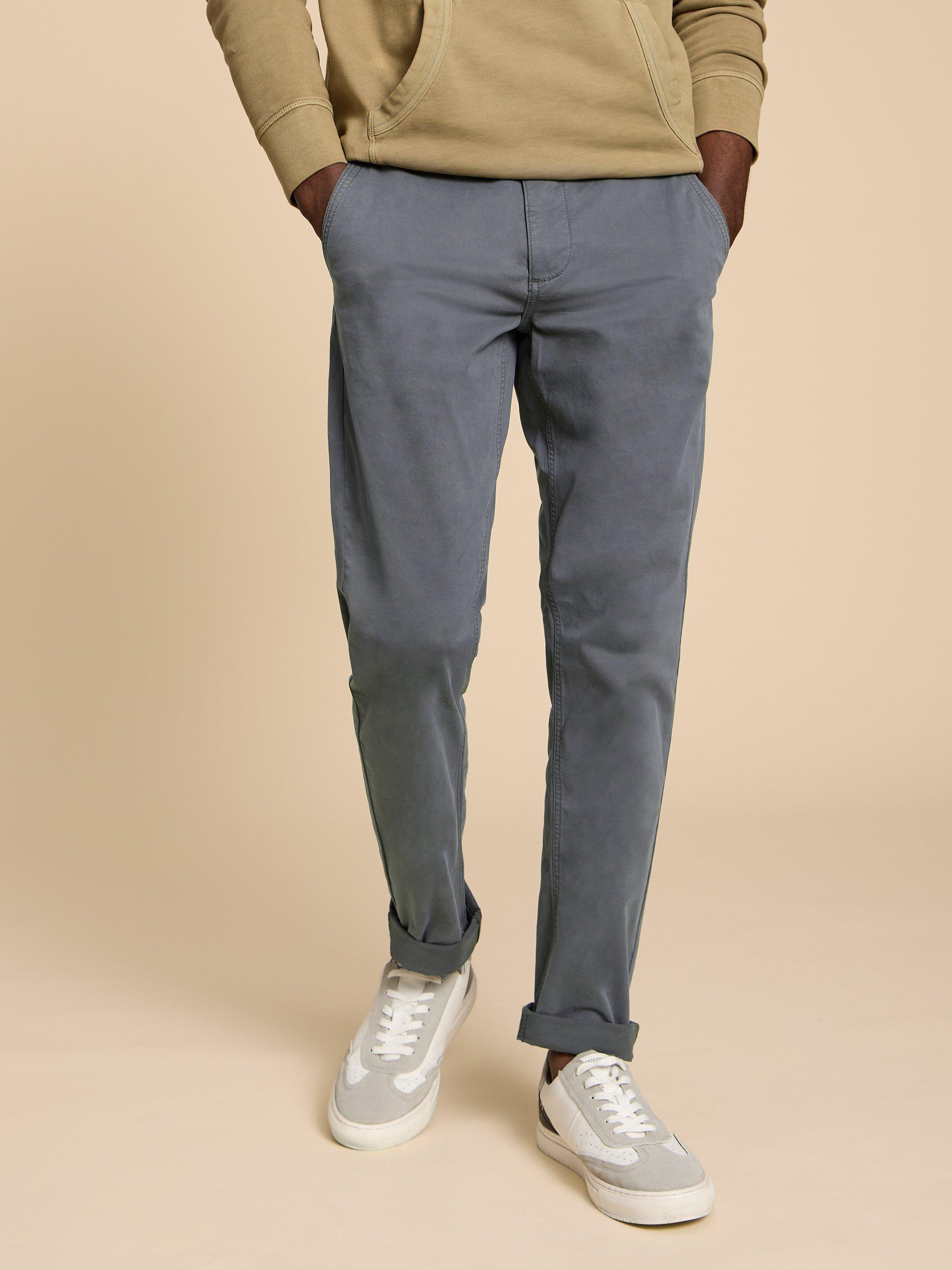 Sutton Organic Chino Trouser in DK GREY - MODEL DETAIL