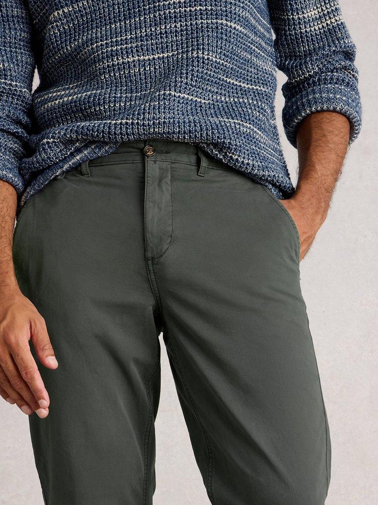 Sutton Organic Chino Trouser in DK GREY - MODEL DETAIL