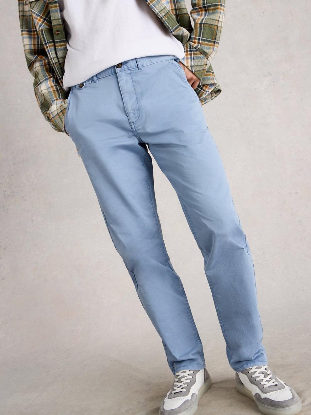 Sutton Organic Chino Trouser in DUS BLUE - LIFESTYLE