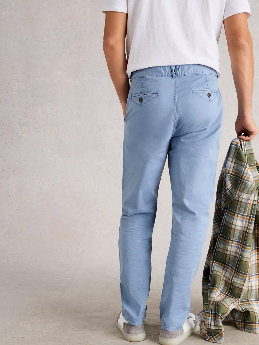 Sutton Organic Chino Trouser in DUS BLUE - MODEL BACK