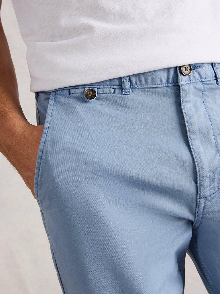Sutton Organic Chino Trouser in DUS BLUE - MODEL DETAIL