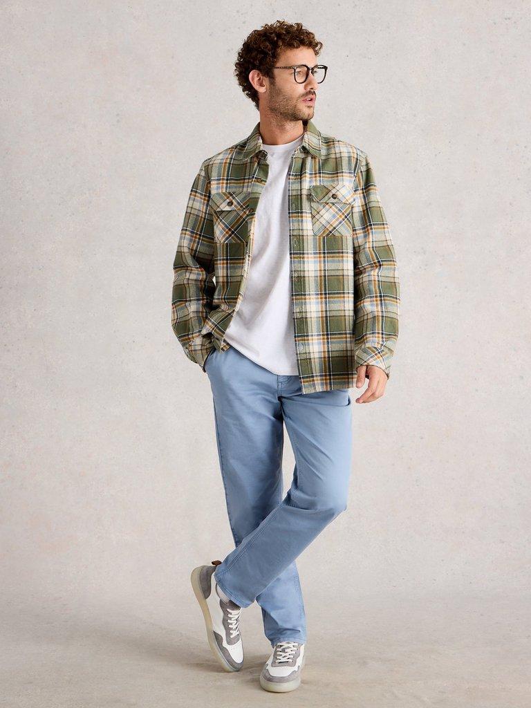 Sutton Organic Chino Trouser in DUS BLUE - MODEL FRONT