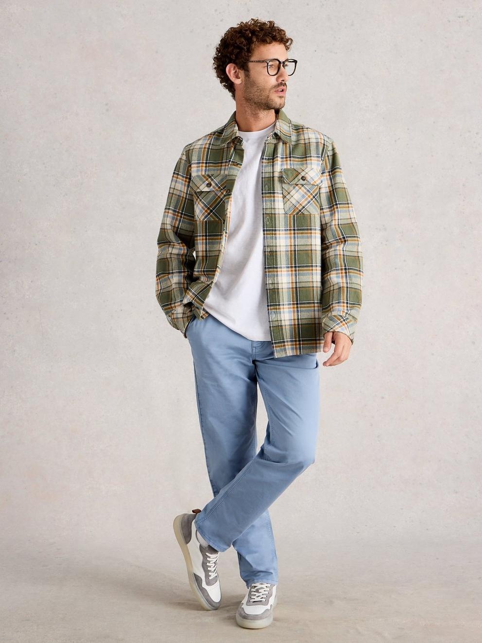 Sutton Organic Chino Trouser in DUS BLUE - MODEL FRONT