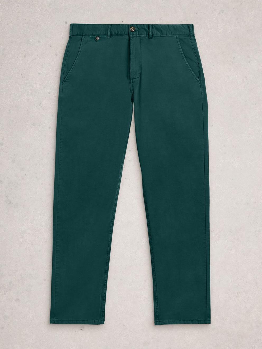 Sutton Organic Chino Trouser in EMERLD GRN - FLAT FRONT