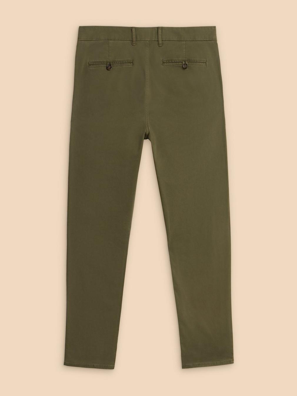 Sutton Organic Chino Trouser in KHAKI GRN - FLAT BACK