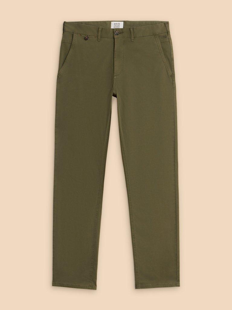 Sutton Organic Chino Trouser in KHAKI GRN - FLAT FRONT