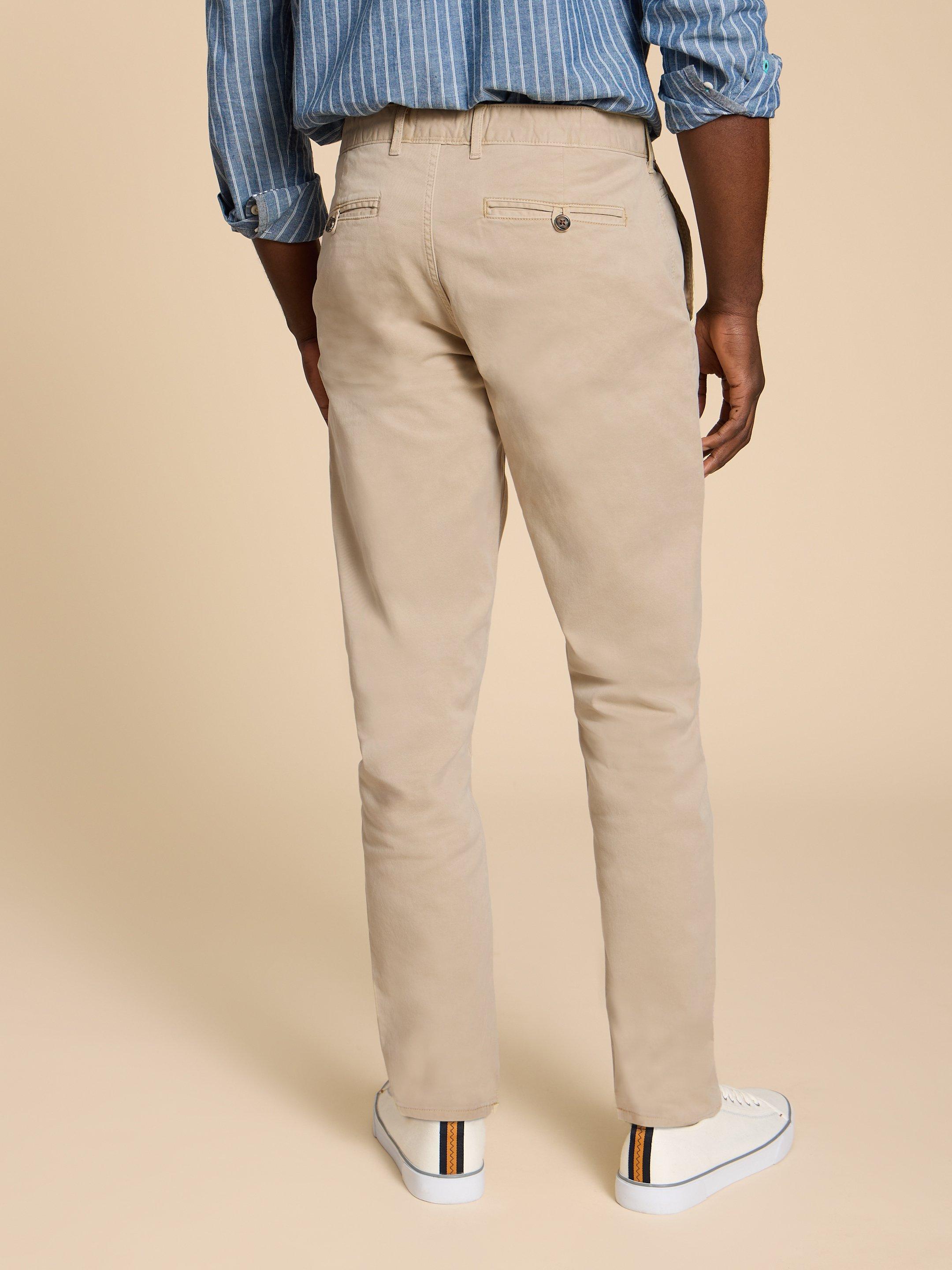 Sutton Organic Chino Trouser in LGT NAT - MODEL BACK