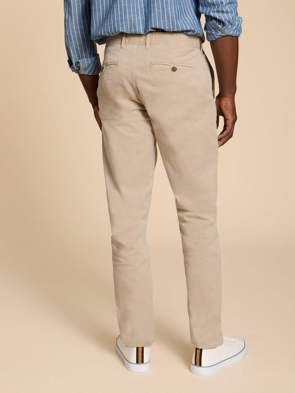 Sutton Organic Chino Trouser in LGT NAT - MODEL BACK