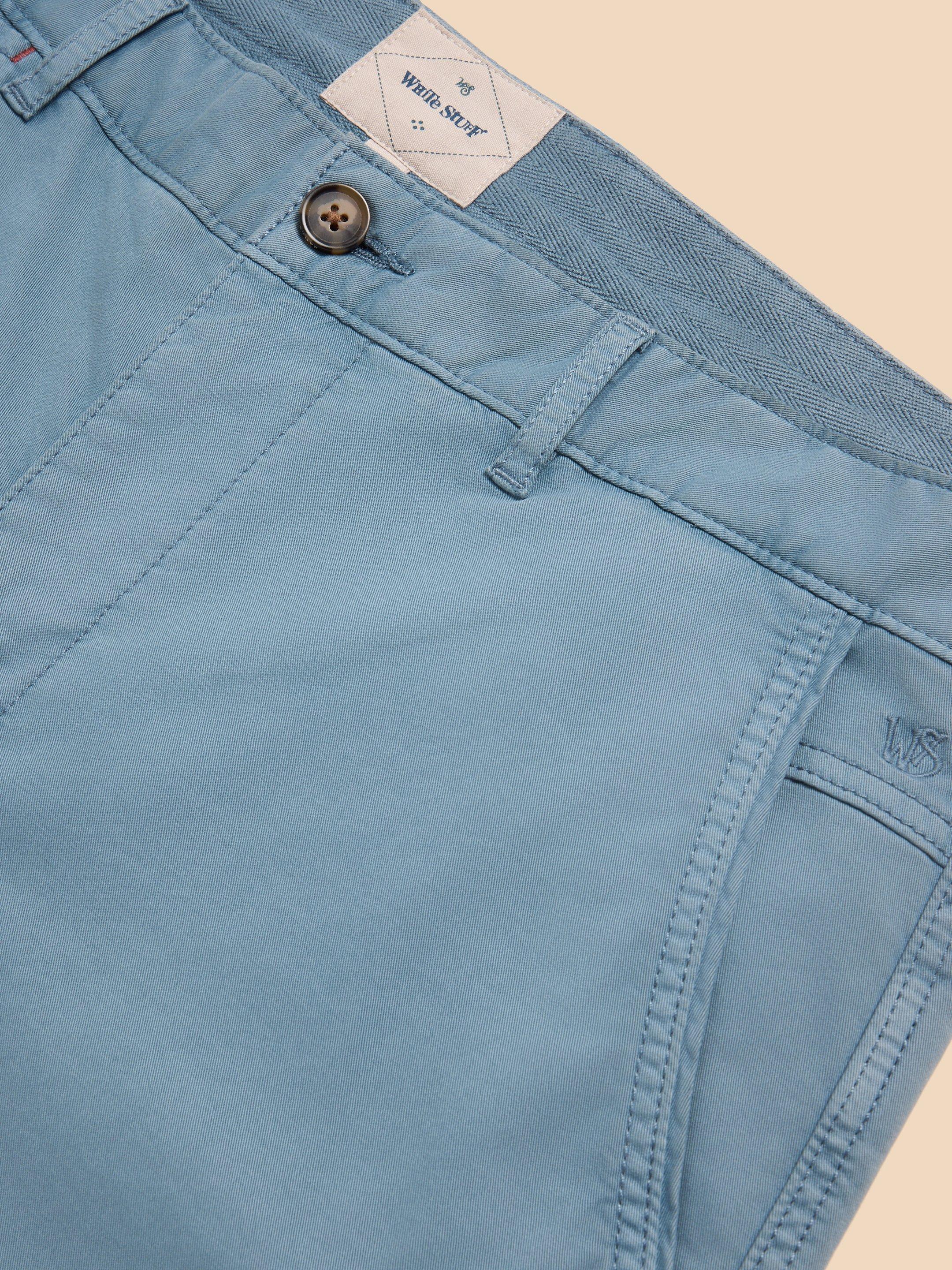 Sutton Organic Chino Trouser in MID BLUE - FLAT DETAIL