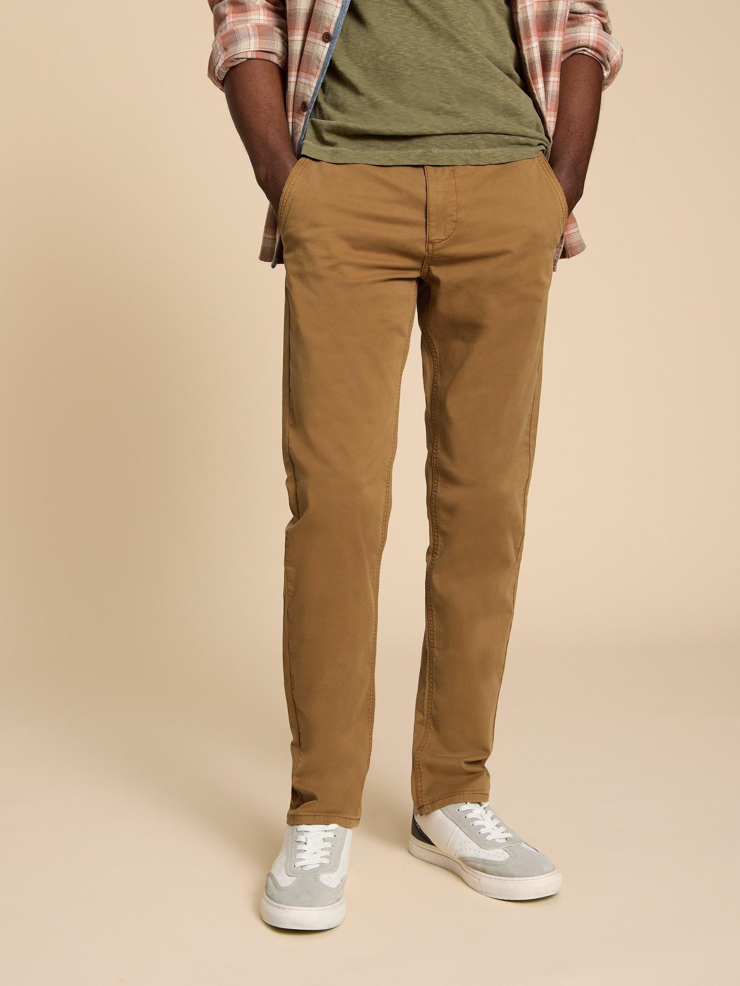 Sutton Organic Chino Trouser in MID BROWN - LIFESTYLE