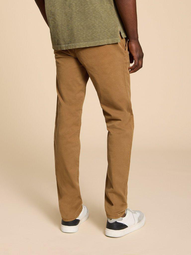 Sutton Organic Chino Trouser in MID BROWN - MODEL BACK