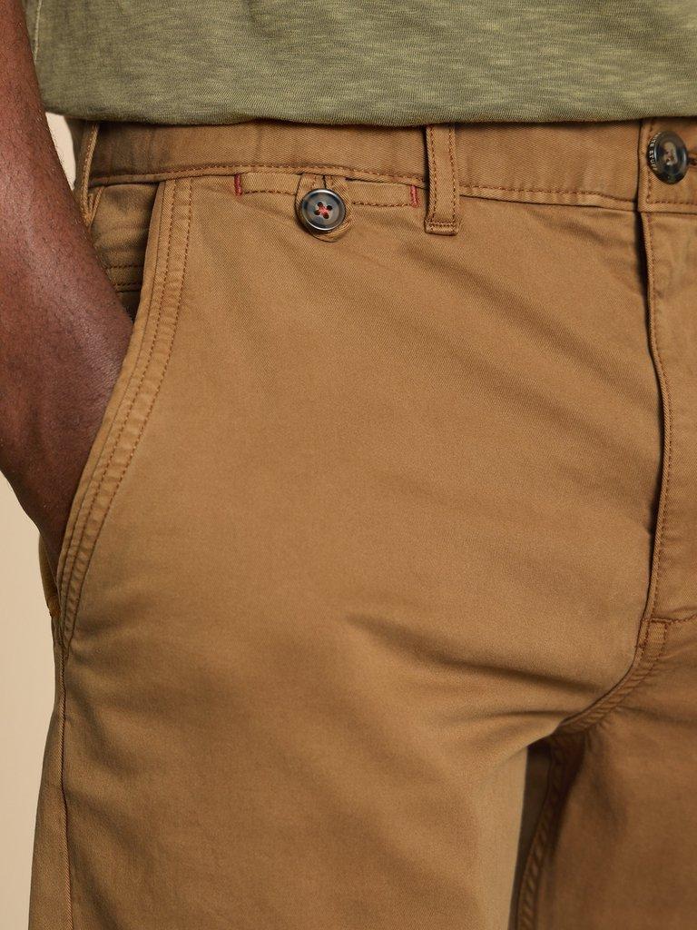 Sutton Organic Chino Trouser in MID BROWN - MODEL DETAIL