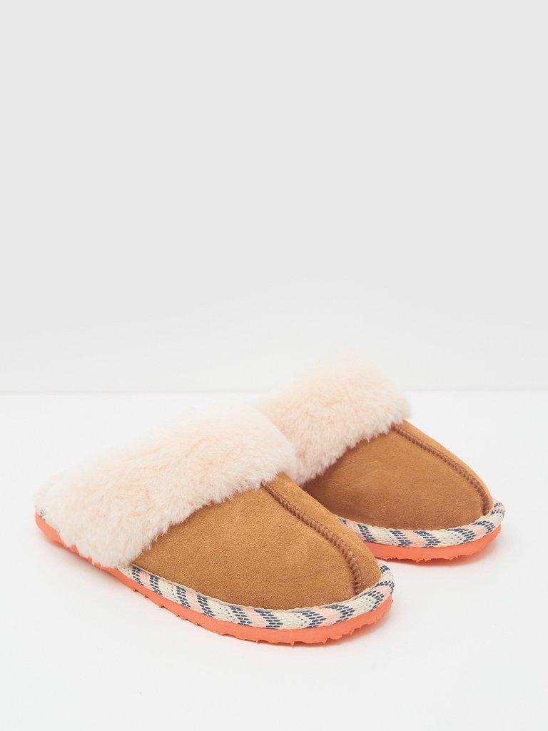 Suede and Shearling Mule in MID TAN - FLAT FRONT
