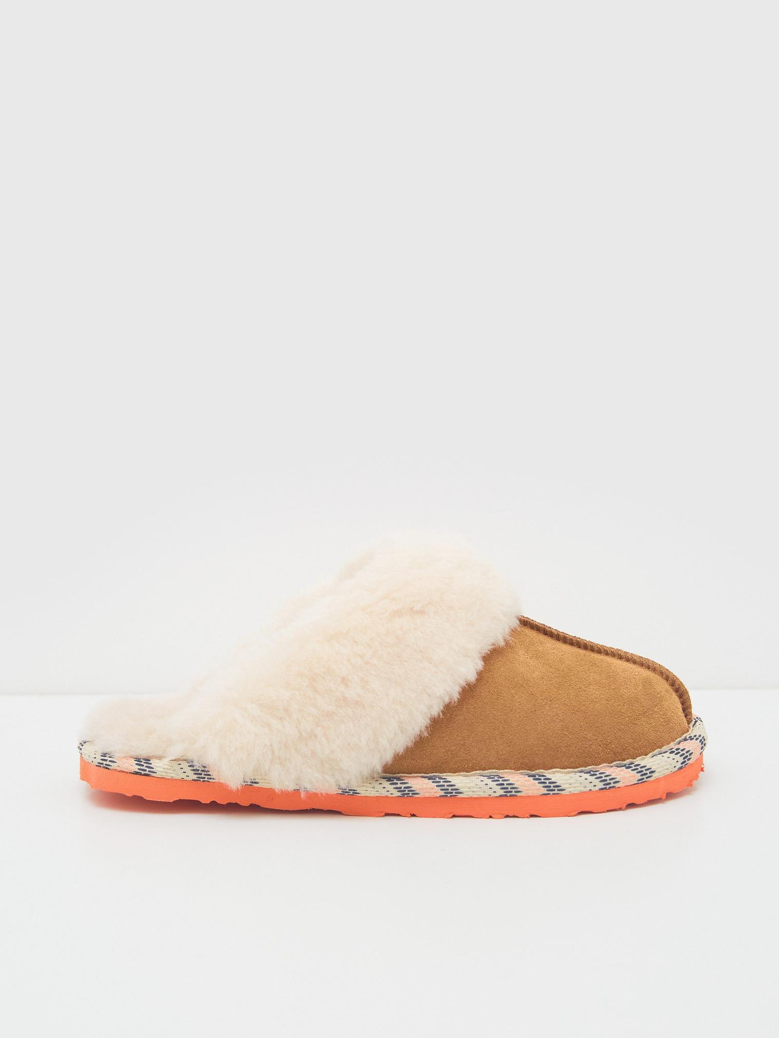 Suede and Shearling Mule in MID TAN - MODEL FRONT