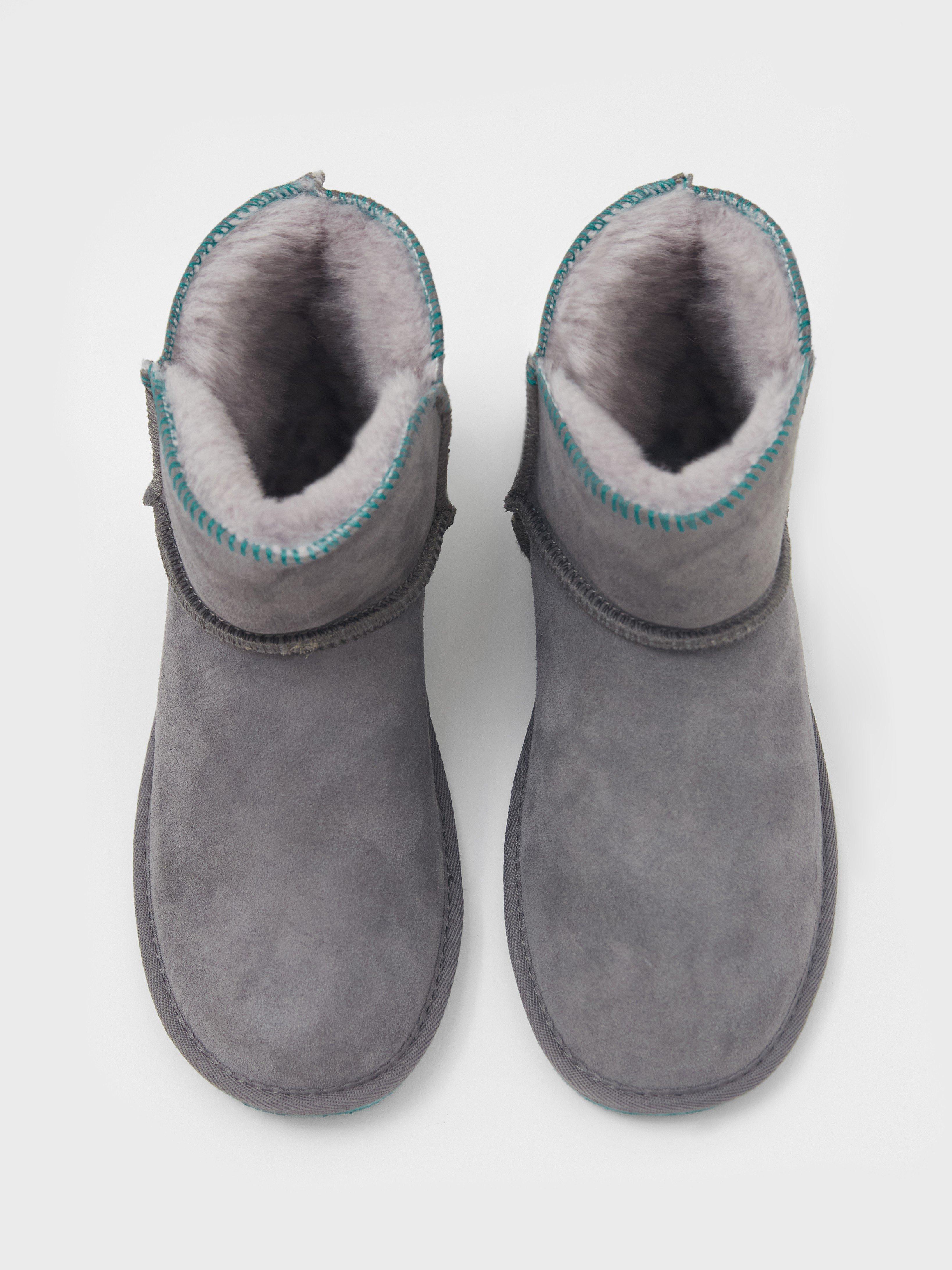 Suede and Shearling Bootie in DK GREY - FLAT DETAIL