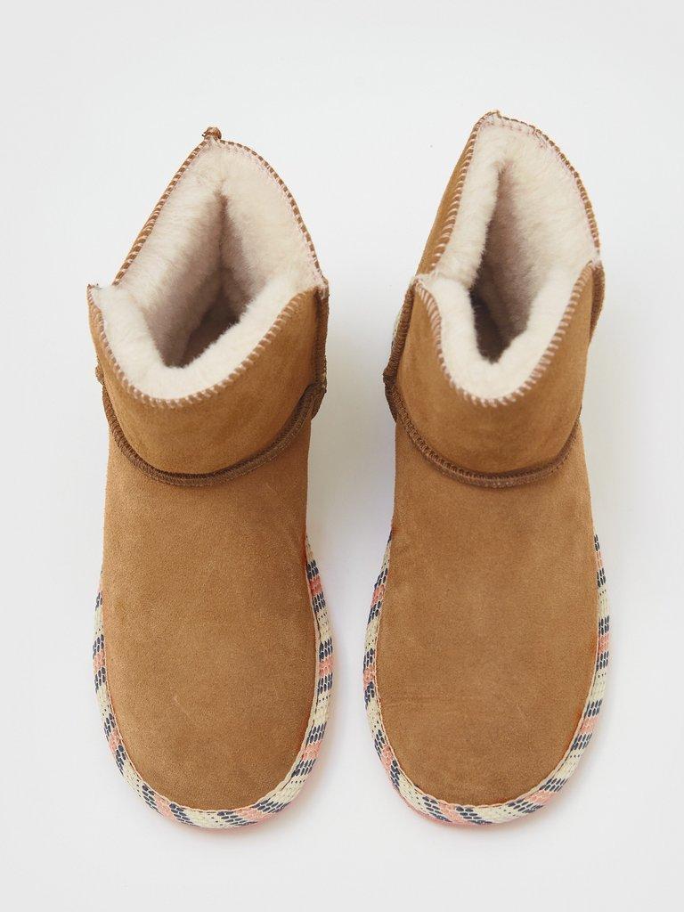 Suede and Shearling Bootie in MID TAN - FLAT DETAIL