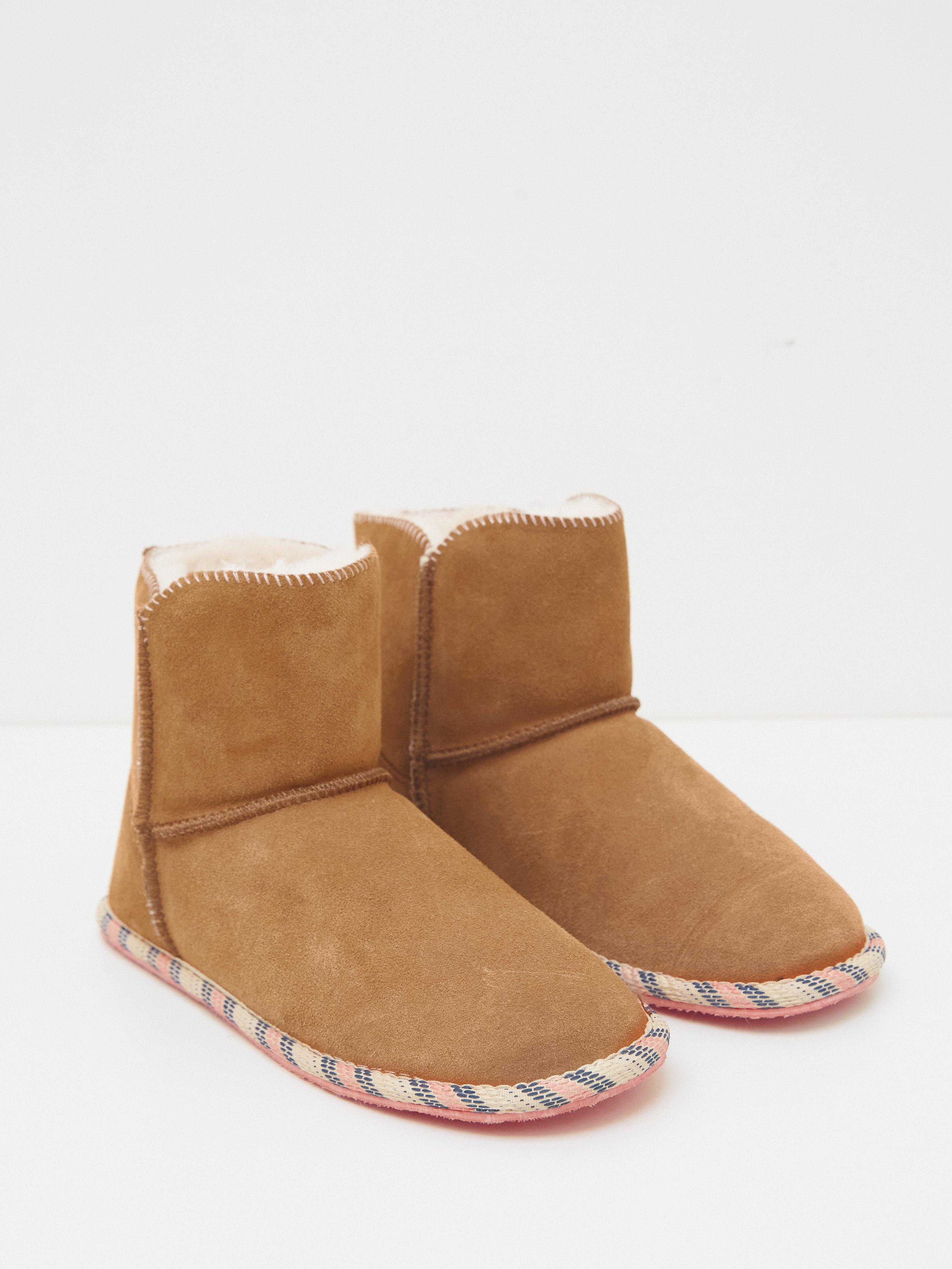 Suede and Shearling Bootie in MID TAN - FLAT FRONT