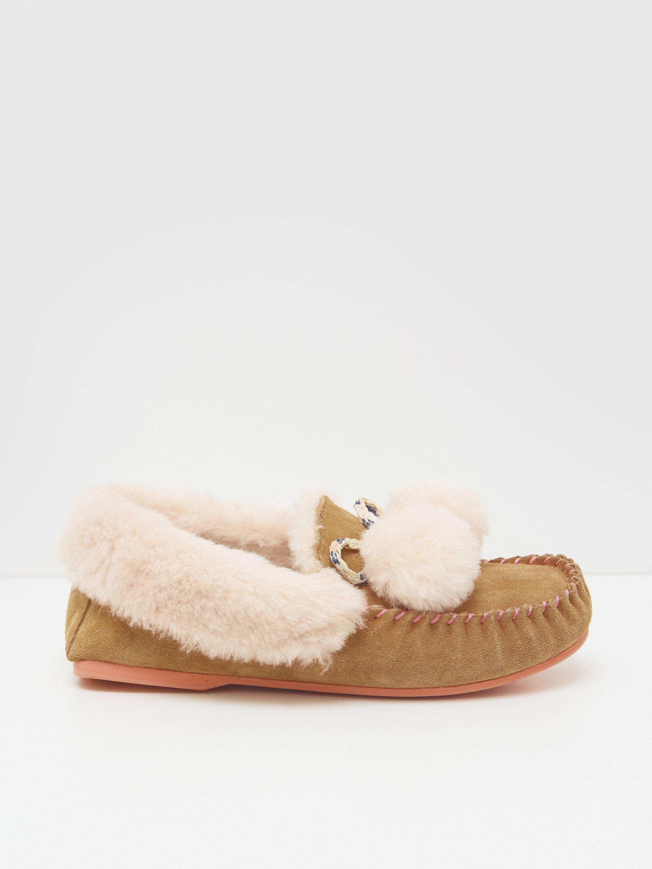 Suede and Shearling Moccasin in MID TAN White Stuff