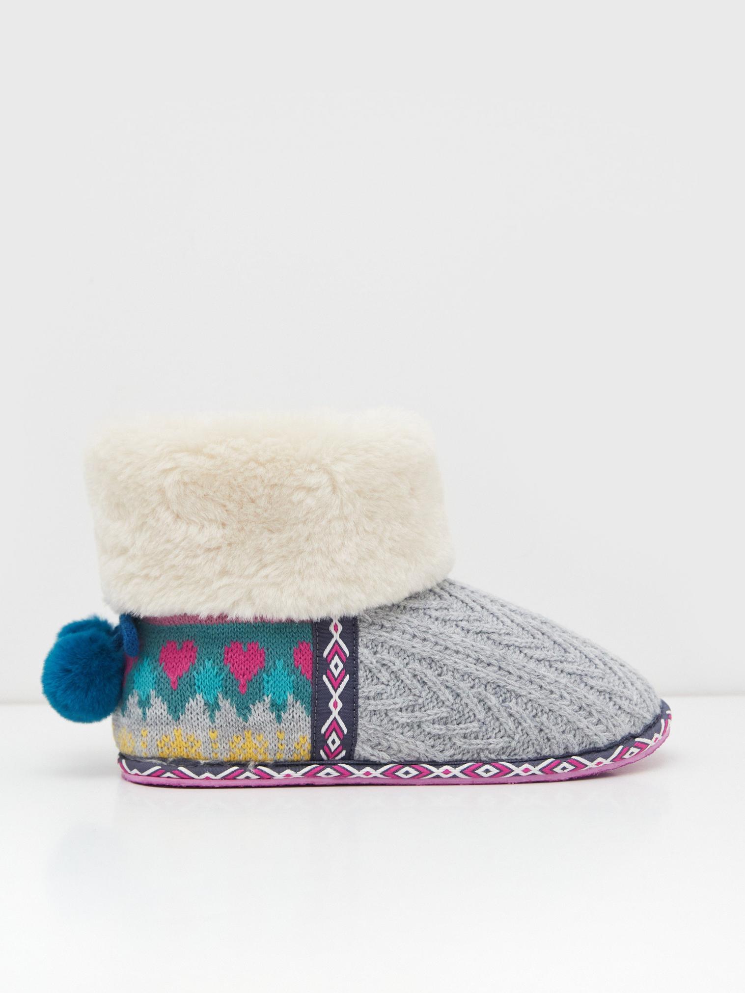 Pop Fairisle Heart Bootie in GREY MLT - MODEL FRONT