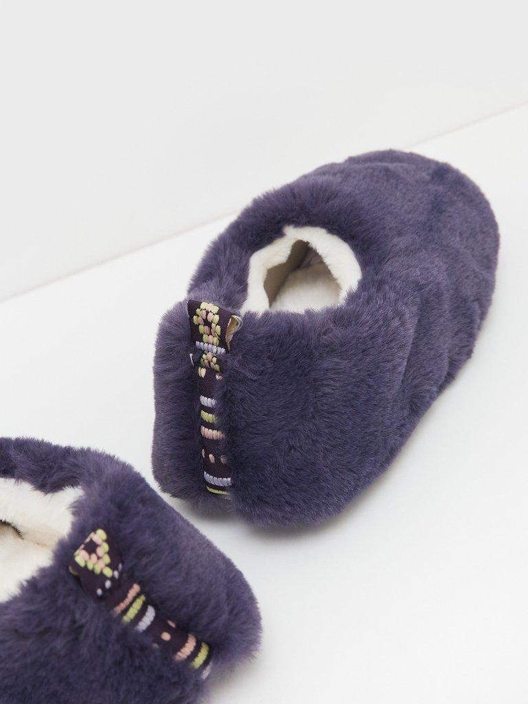 Faux Fur Closed Back Slipper in MID PURPLE - FLAT BACK